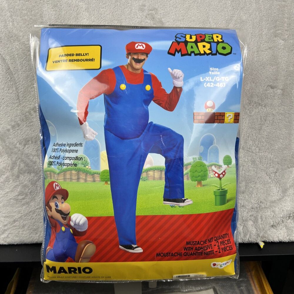 Super Mario Costume Adult Complete Outfit L-XL Red/Blue